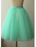 Turquoise Blue Satin Belt Tulle Knee Length Skirt